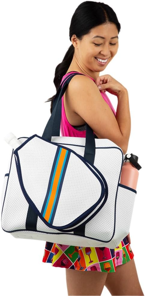 Women's Fashion Pickleball Bag - Brooklyn Design, Indoor Use White navy orange