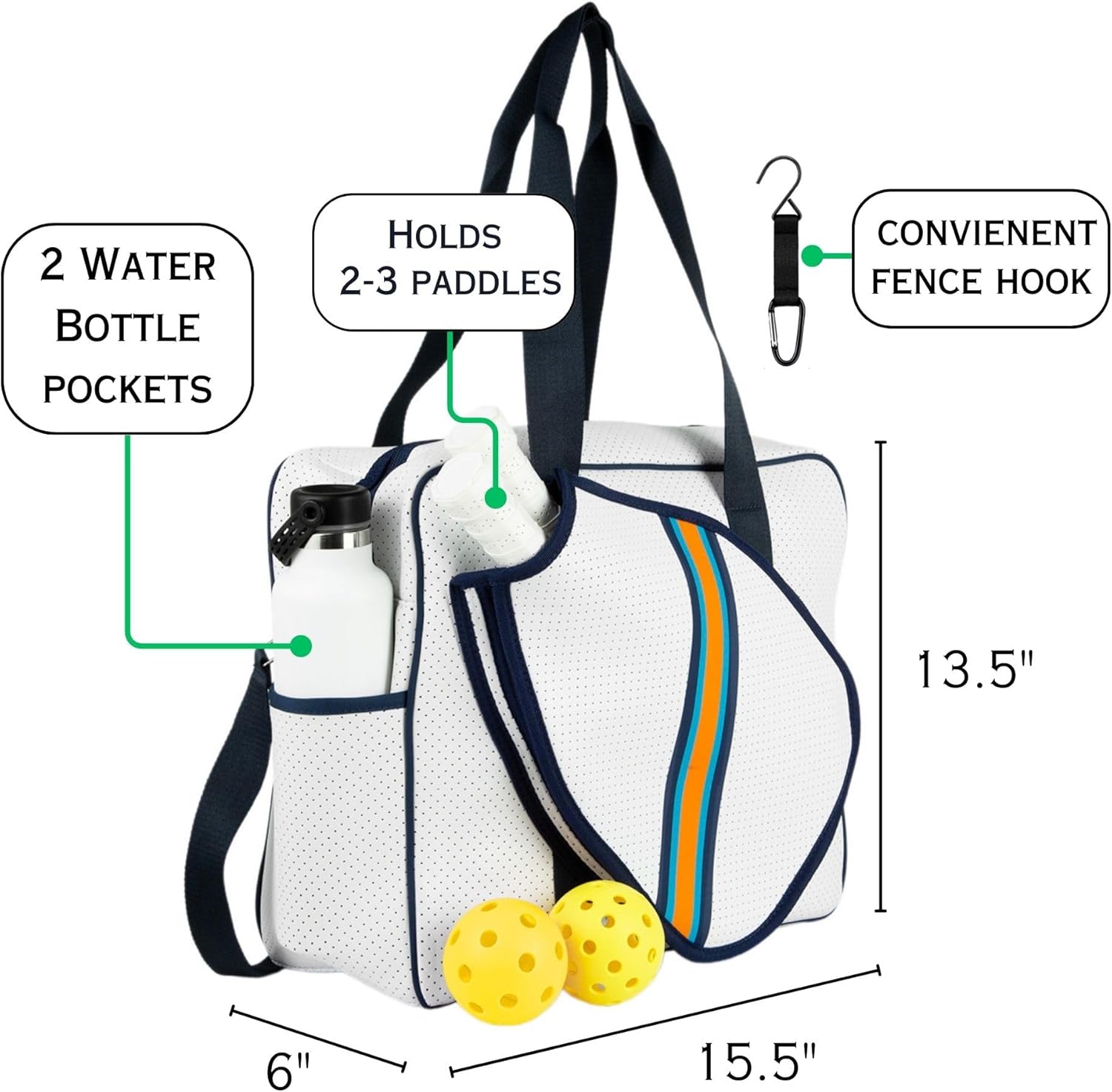 Women's Fashion Pickleball Bag - Brooklyn Design, Indoor Use White navy orange