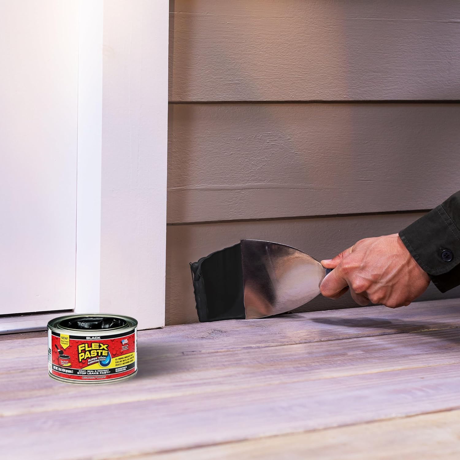 Flex Paste, Waterproof Paintable Putty, Spackle Sealant, Fill Gaps Cracks Holes - Block Out Water and Air - UV Resistant - Walls, Drywall, EPDM, Concrete, Roof, RV Repairs, Black, Half-Quart