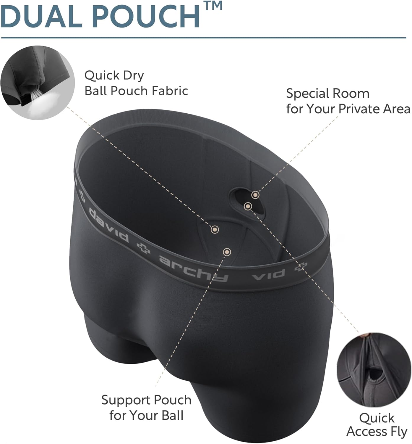 DAVID ARCHY Men's Soft Underwear Micro Modal Dual Pouch Trunks Ball Pouch Bulge Enhancing Boxer Briefs for Men 3 or 4 Pack Large A1, Black - 2.5