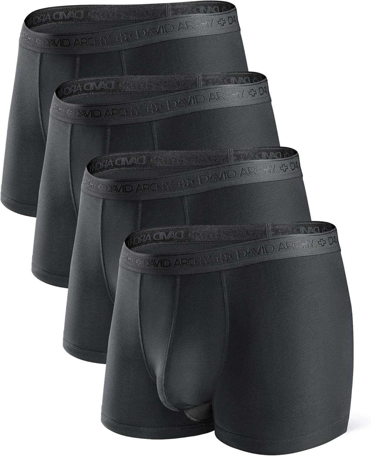 DAVID ARCHY Men's Soft Underwear Micro Modal Dual Pouch Trunks Ball Pouch Bulge Enhancing Boxer Briefs for Men 3 or 4 Pack Large A1, Black - 2.5