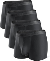 DAVID ARCHY Men's Soft Underwear Micro Modal Dual Pouch Trunks Ball Pouch Bulge Enhancing Boxer Briefs for Men 3 or 4 Pack Large A1, Black - 2.5