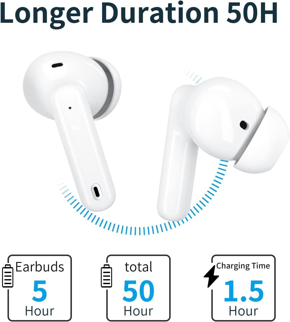A40 Pro Wireless Earbuds, 50Hrs Playtime Bluetooth Earbuds Built in Noise Cancellation Mic with Charging Case, Bluetooth Headphones with Stereo Sound, IPX7 Waterproof Ear Buds for Phone