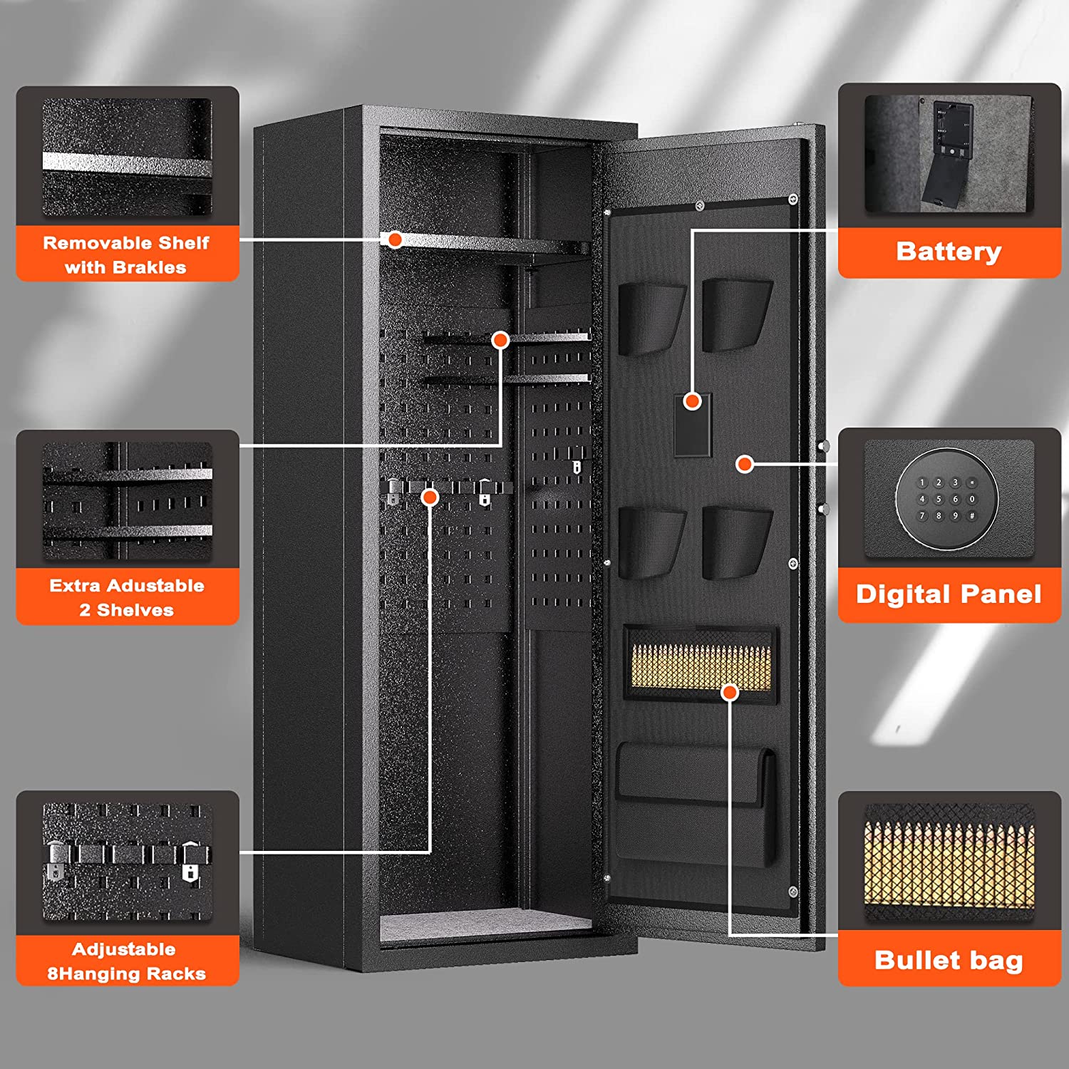 Atripark 10-12 Rifle Gun Safe, Gun Safes for Home Rifles and Pistols, Large Unassembled Rifle Safe with 2 Removeable Shelves, Quick Access Gun Cabinet with Digital Keypad