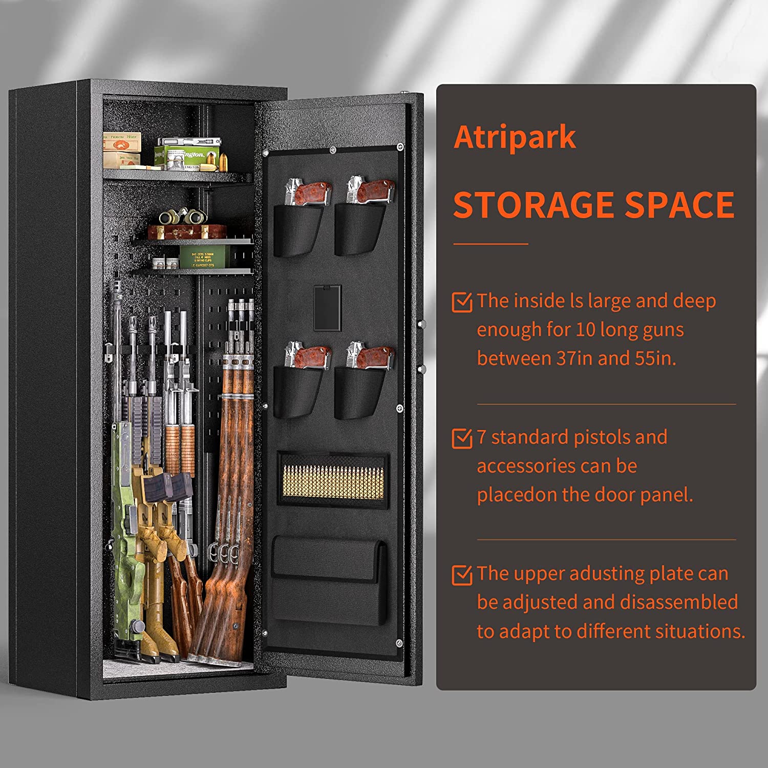 Atripark 10-12 Rifle Gun Safe, Gun Safes for Home Rifles and Pistols, Large Unassembled Rifle Safe with 2 Removeable Shelves, Quick Access Gun Cabinet with Digital Keypad