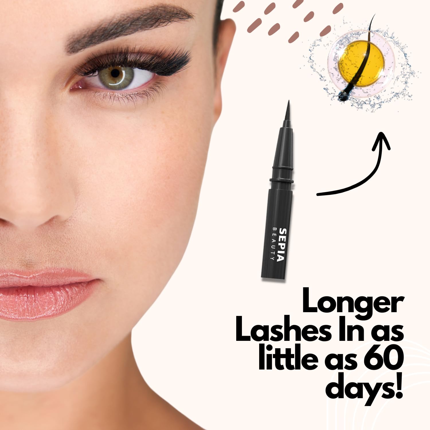Sepia Beauty 2-in-1 Liquid Eyeliner With Eyelash Growth Serum Safe for Eyelash Extensions, Lash Lifts, and Natural Lashes - Water Based with Peptides, No Parabens, No Sulfates (Black)