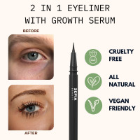 Sepia Beauty 2-in-1 Liquid Eyeliner With Eyelash Growth Serum Safe for Eyelash Extensions, Lash Lifts, and Natural Lashes - Water Based with Peptides, No Parabens, No Sulfates (Black)