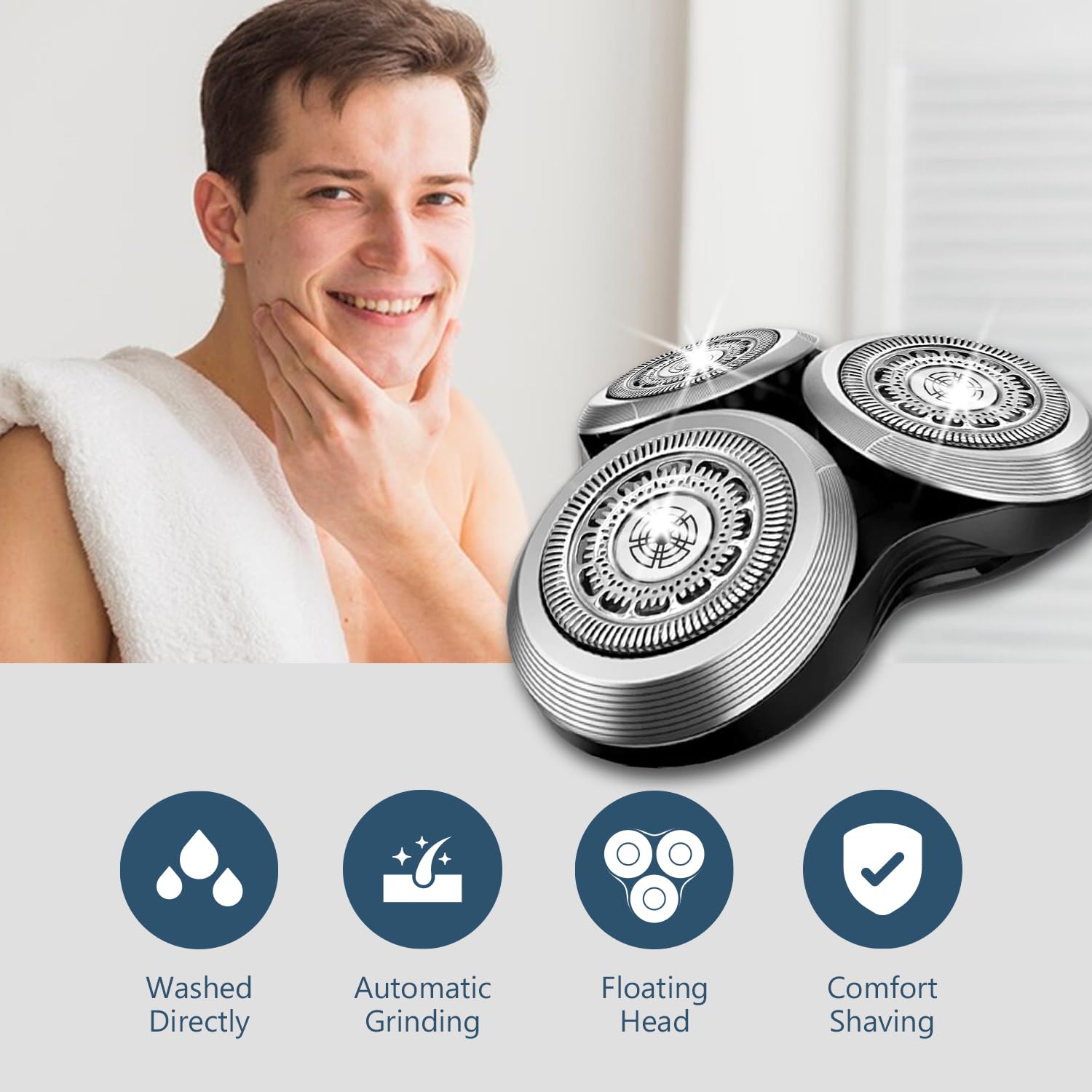 SH90 Replacement Rotary Heads for Philips Norelco Shavers Series 9000, New Version of Metal Wheel Buckle and Upgrade Double-Layer Precision Blades