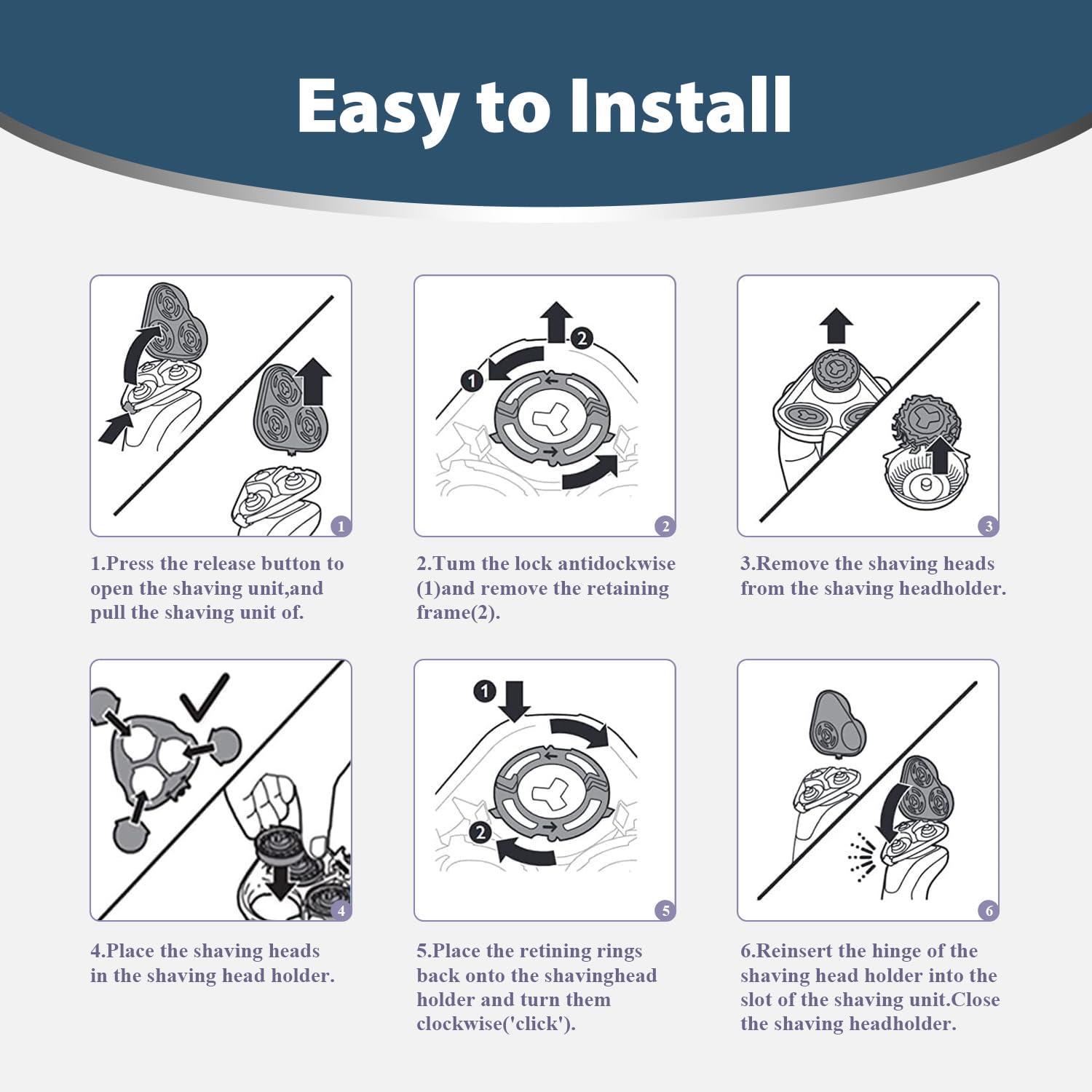 SH90 Replacement Rotary Heads for Philips Norelco Shavers Series 9000, New Version of Metal Wheel Buckle and Upgrade Double-Layer Precision Blades
