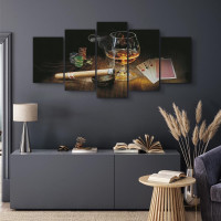 artgeist Canvas Wall Art Print Whisky Cigar Poker 80x40 in - 5pcs Home Decor Framed Stretched Picture Photo Painting Artwork Image Drinks Bar i-A-0101-b-n 80