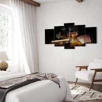 artgeist Canvas Wall Art Print Whisky Cigar Poker 80x40 in - 5pcs Home Decor Framed Stretched Picture Photo Painting Artwork Image Drinks Bar i-A-0101-b-n 80