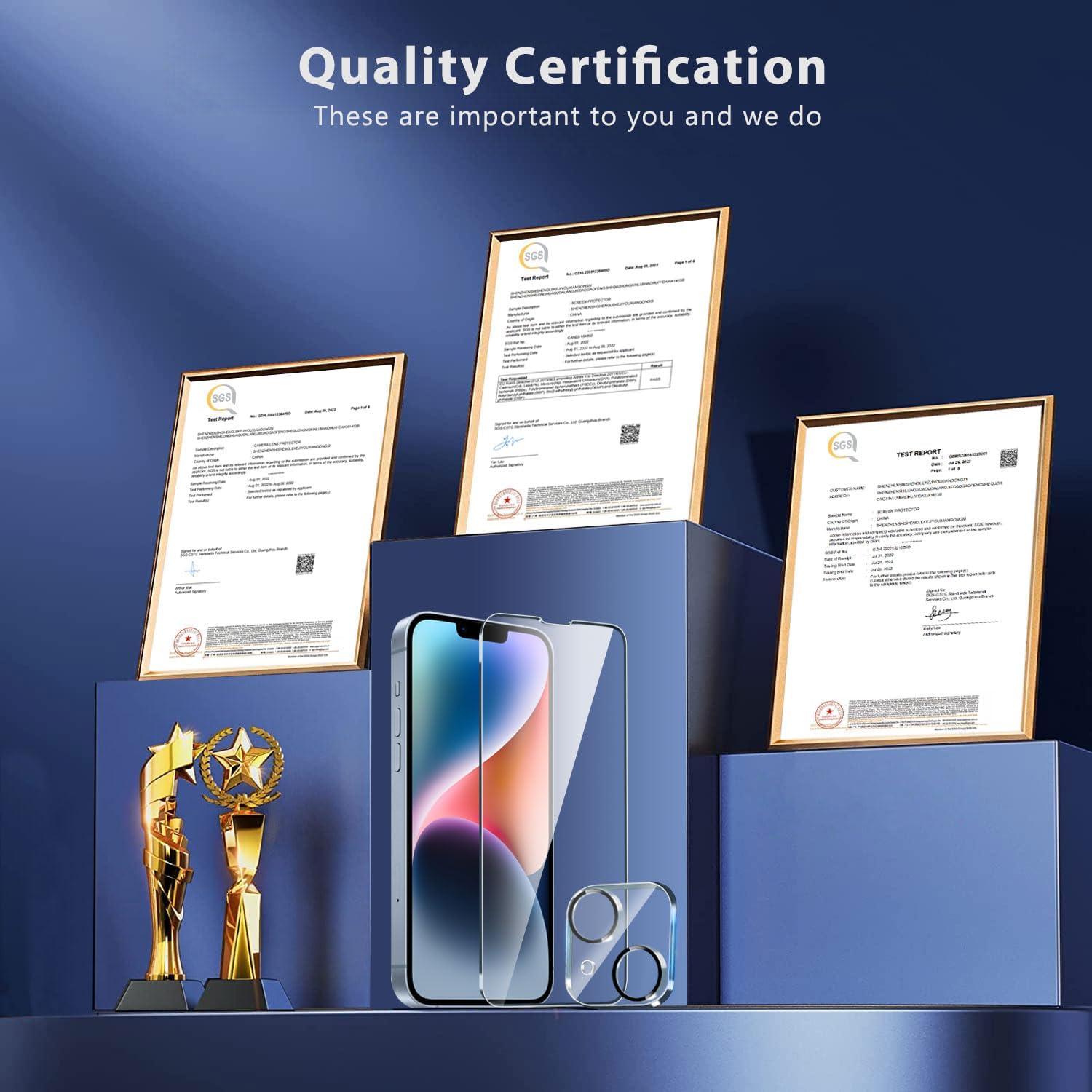 QHOHQ 3 Pack Screen Protector for iPhone 14 / iPhone 13 [6.1 Inch] with 3 Pack Tempered Glass Camera Lens Protector, Ultra HD, 9H Hardness,Case Friendly iPhone 13 6.1 Inch / iPhone 14 6.1 Inch Clear