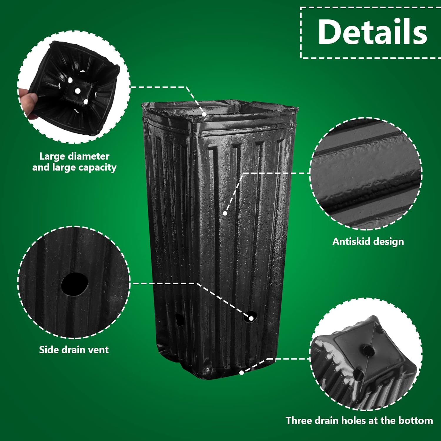 RunNico 50pcs Plastic Deep Plant Nursery Pots,11.8”Tall Tree Pots,Black Deep Seedling Container Pots with Drainage Holes for Indoor Outdoor Gardening (3.9
