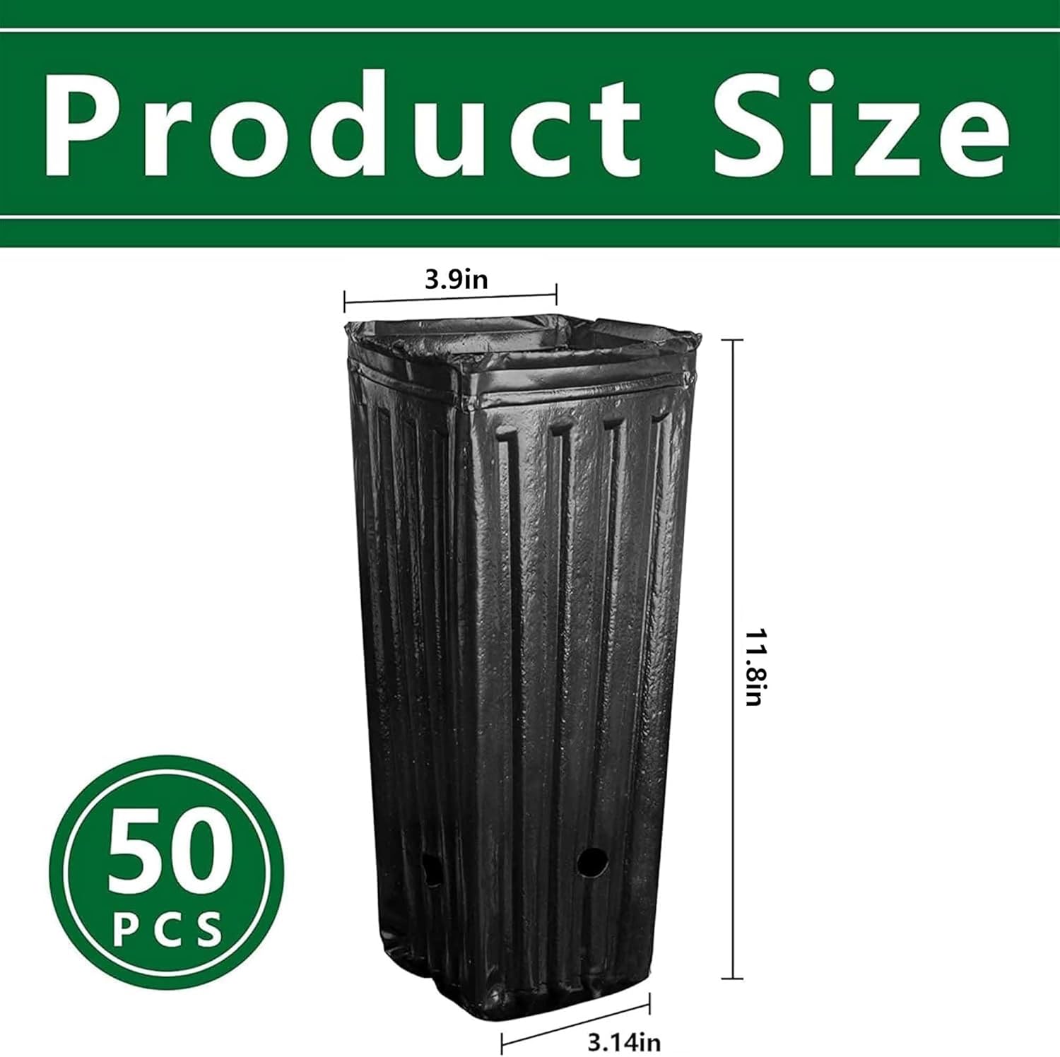 RunNico 50pcs Plastic Deep Plant Nursery Pots,11.8”Tall Tree Pots,Black Deep Seedling Container Pots with Drainage Holes for Indoor Outdoor Gardening (3.9