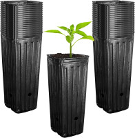 RunNico 50pcs Plastic Deep Plant Nursery Pots,11.8”Tall Tree Pots,Black Deep Seedling Container Pots with Drainage Holes for Indoor Outdoor Gardening (3.9