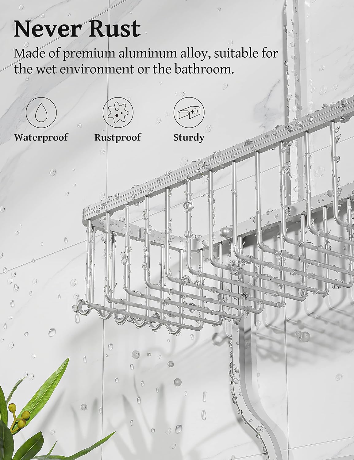 YASONIC Shower Caddy Hanging - Never Rust Shower Organizer - Aluminum Over The Shower Head Caddy with 10 Hooks for Razor/Sponge - Shower Rack with Soap Basket - Silver