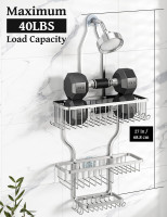 YASONIC Shower Caddy Hanging - Never Rust Shower Organizer - Aluminum Over The Shower Head Caddy with 10 Hooks for Razor/Sponge - Shower Rack with Soap Basket - Silver