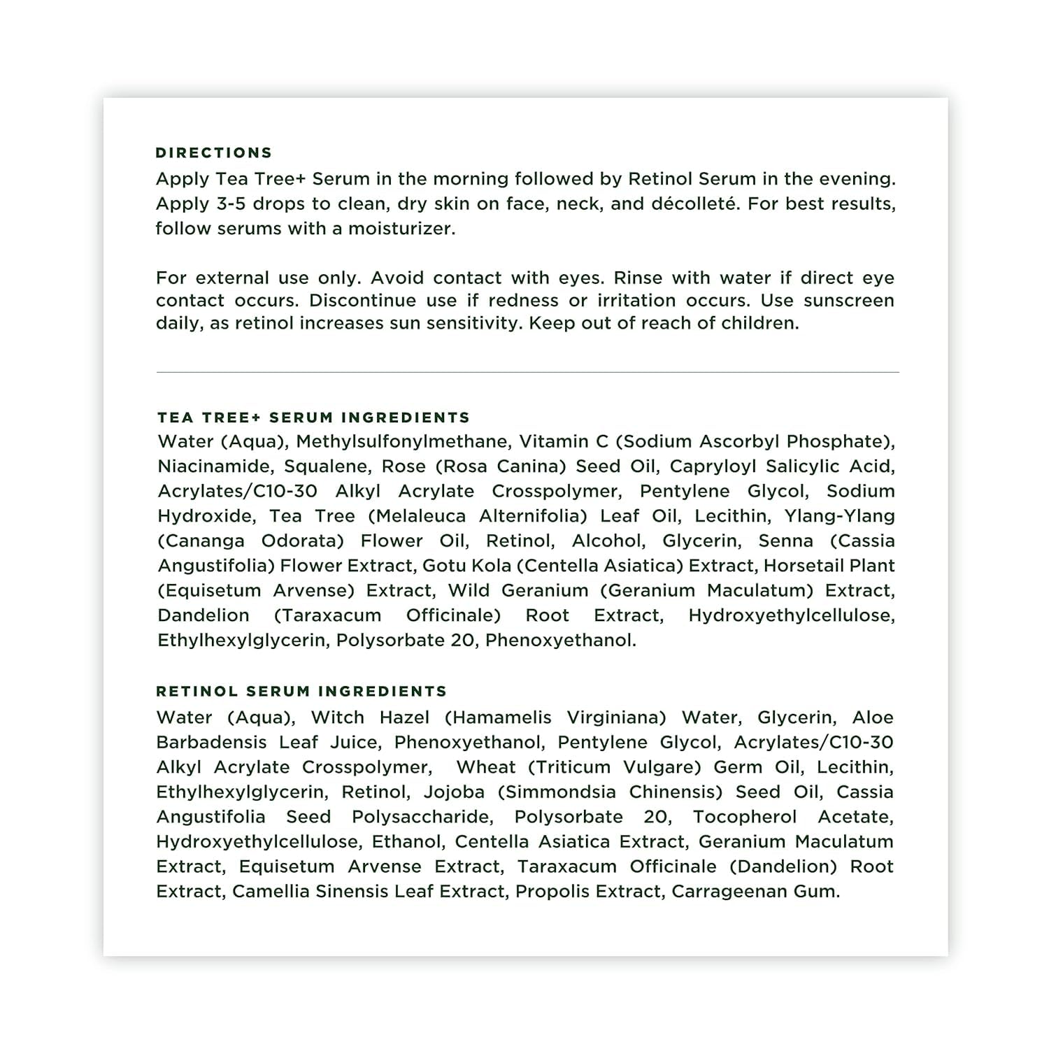 Tree of Life Facial Serum for Face - Skin Care Face Serums, Hydrating, Anti-Aging, Skin Care Duo Serums to Smooth Dry & Sensitive Skins (Retinol & Tea Tree, 2 x 1oz) 1 Fl Oz (Pack of 2) 07. Retinol & Tea Tree