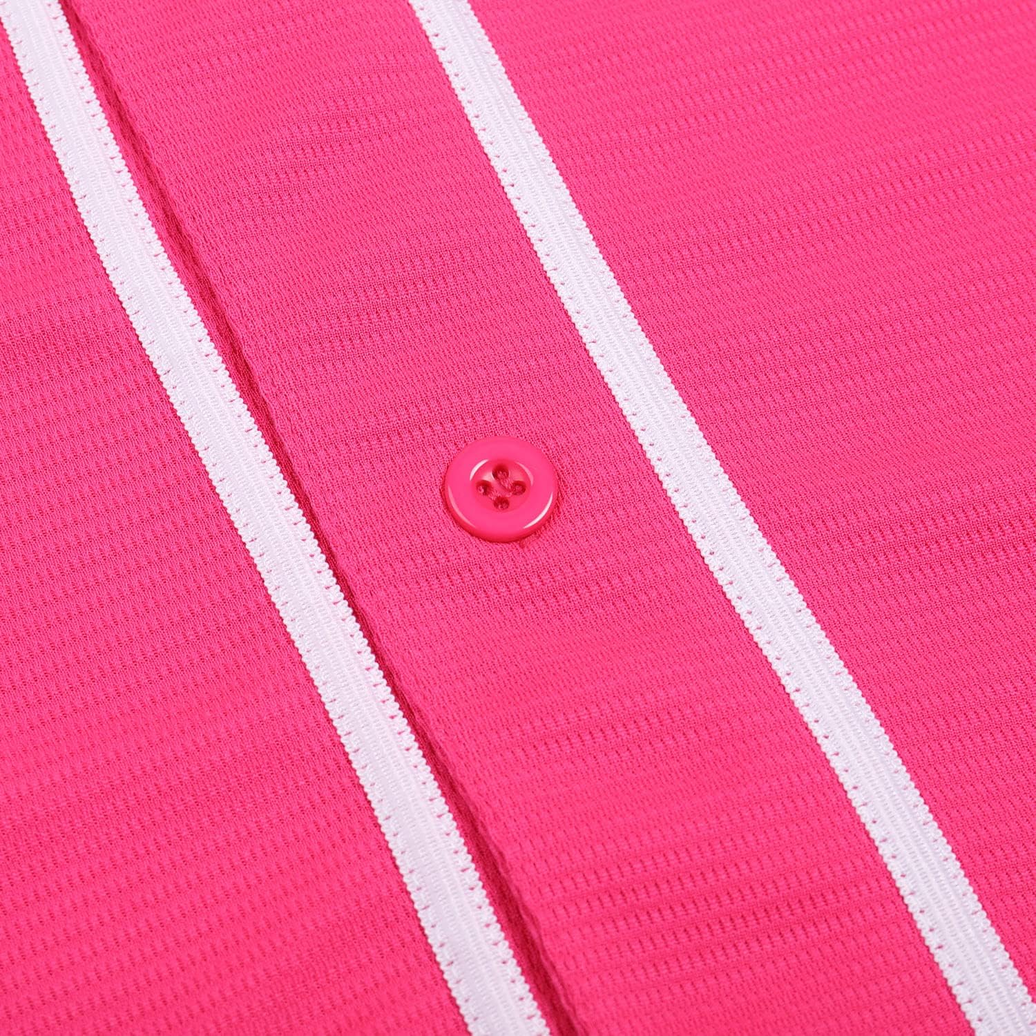 DEHANER Plain Blank Baseball Jerseys for Men Women Adult Hip Hop Hipster Button Down Shirts Sports Uniforms Outfits Small White Stripe-hot Pink Jersey