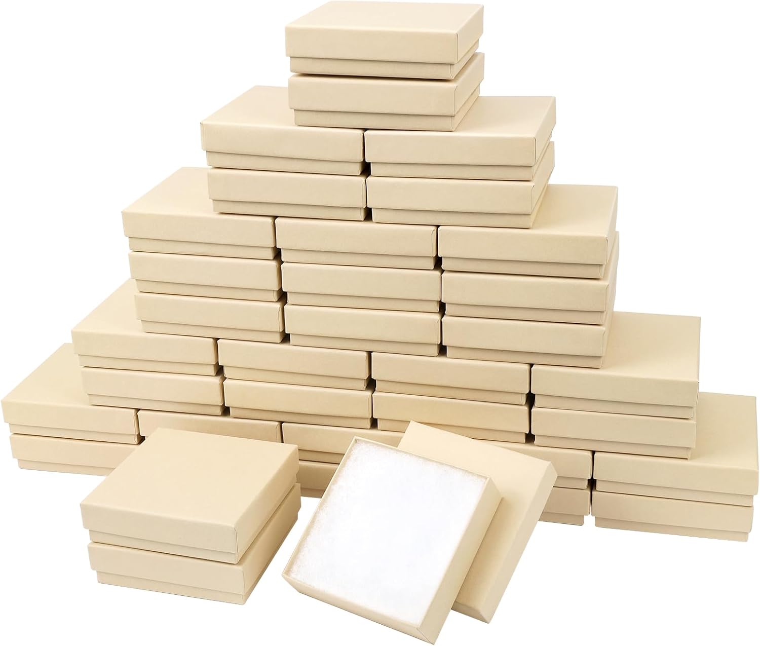 Jewelry Boxes, Cardboard Jewelry Gift Boxes, 40 Pack 3.5x3.5x1 Inch, Bulk Cotton Filled Small Jewelry Boxes with Lids for Necklace Ring Bracelet Earring Display Box (Brown) 40 Brown