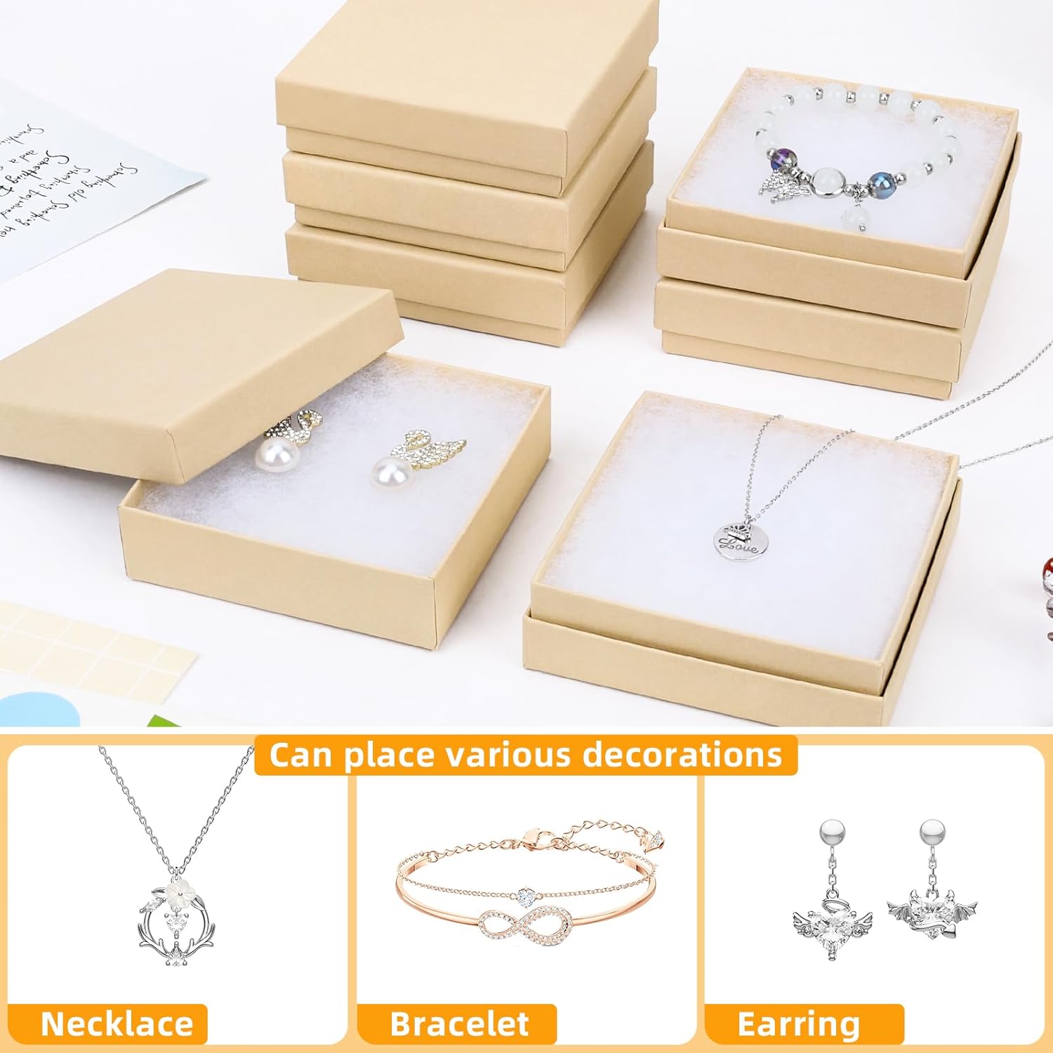 Jewelry Boxes, Cardboard Jewelry Gift Boxes, 40 Pack 3.5x3.5x1 Inch, Bulk Cotton Filled Small Jewelry Boxes with Lids for Necklace Ring Bracelet Earring Display Box (Brown) 40 Brown