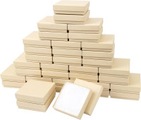 Jewelry Boxes, Cardboard Jewelry Gift Boxes, 40 Pack 3.5x3.5x1 Inch, Bulk Cotton Filled Small Jewelry Boxes with Lids for Necklace Ring Bracelet Earring Display Box (Brown) 40 Brown