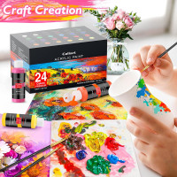 Caliart Acrylic Paint Set with 12 Brushes, 24 Colors (120ml, 4oz) Art Craft Paints for Artists Kids Students Beginners & Painters, Canvas Ceramic Wood Rock Painting Art Supplies Kit 4 Fl Oz (Pack of 24) Multicolor