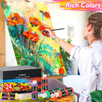 Caliart Acrylic Paint Set with 12 Brushes, 24 Colors (120ml, 4oz) Art Craft Paints for Artists Kids Students Beginners & Painters, Canvas Ceramic Wood Rock Painting Art Supplies Kit 4 Fl Oz (Pack of 24) Multicolor