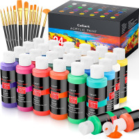 Caliart Acrylic Paint Set with 12 Brushes, 24 Colors (120ml, 4oz) Art Craft Paints for Artists Kids Students Beginners & Painters, Canvas Ceramic Wood Rock Painting Art Supplies Kit 4 Fl Oz (Pack of 24) Multicolor