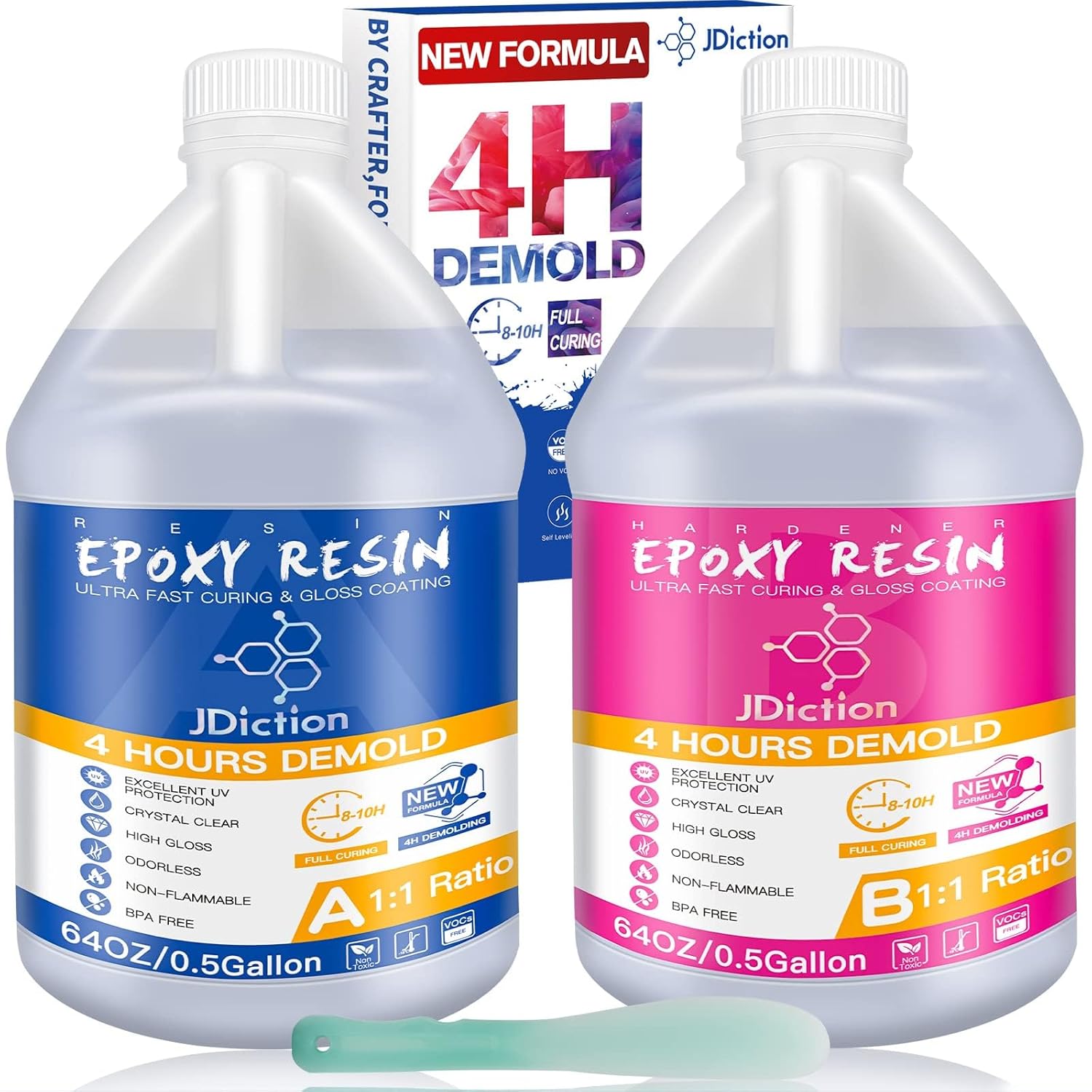 JDiction Fast Cure Epoxy Resin, 1Gallon 4 Hours Demold Epoxy Resin Kit - Crystal Clear, Bubble-Free, Not-Yellowing, Self-Leveling for Art Resina, Jewelry, Craft, Fast Casting & Easy Mix Epoxy Resina 1 Gallon