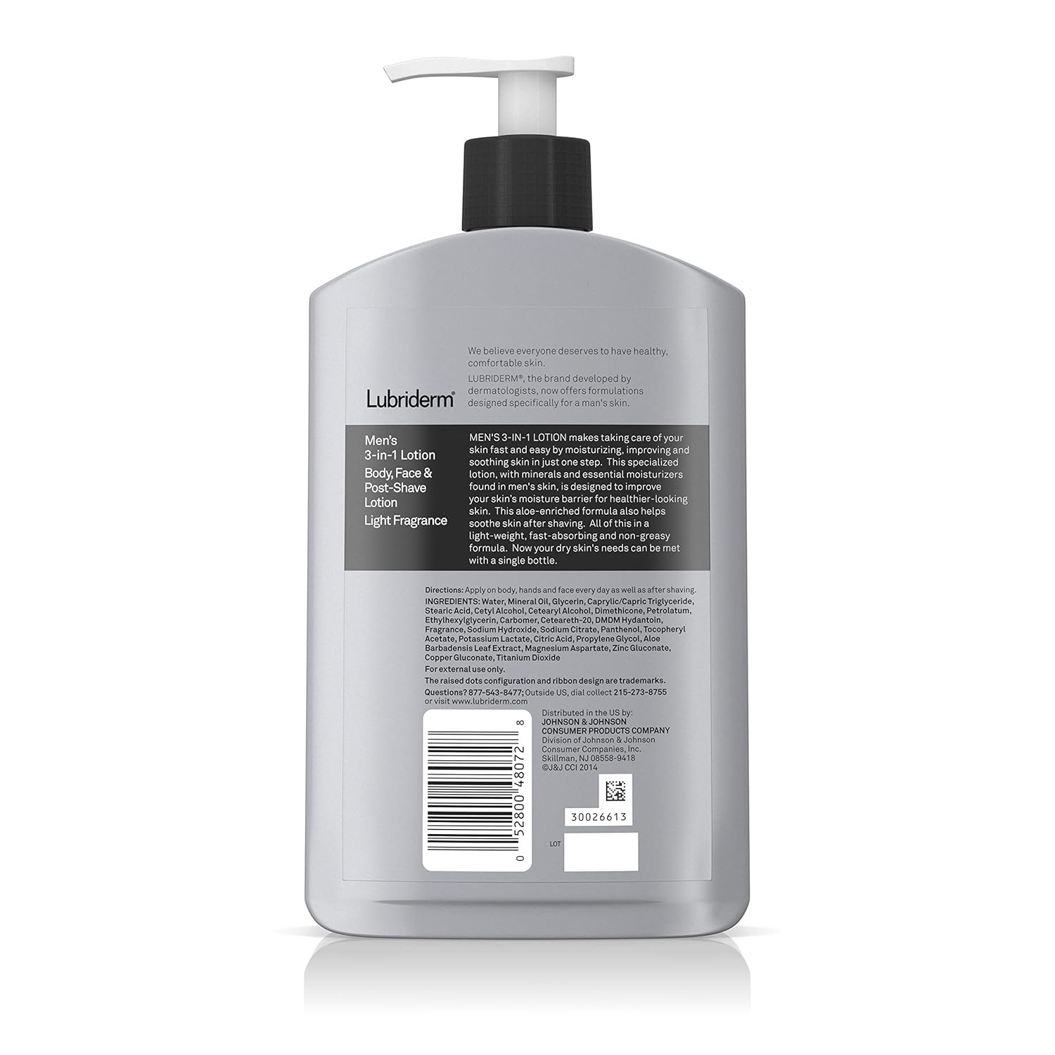 Lubriderm Men's 3-In-1 Lotion Enriched with Soothing Aloe for Body and Face, Non-Greasy Post Shave Moisturizer with Light Fragrance, 16 fl. oz Light Fragrance 16 Fl Oz (Pack of 1)