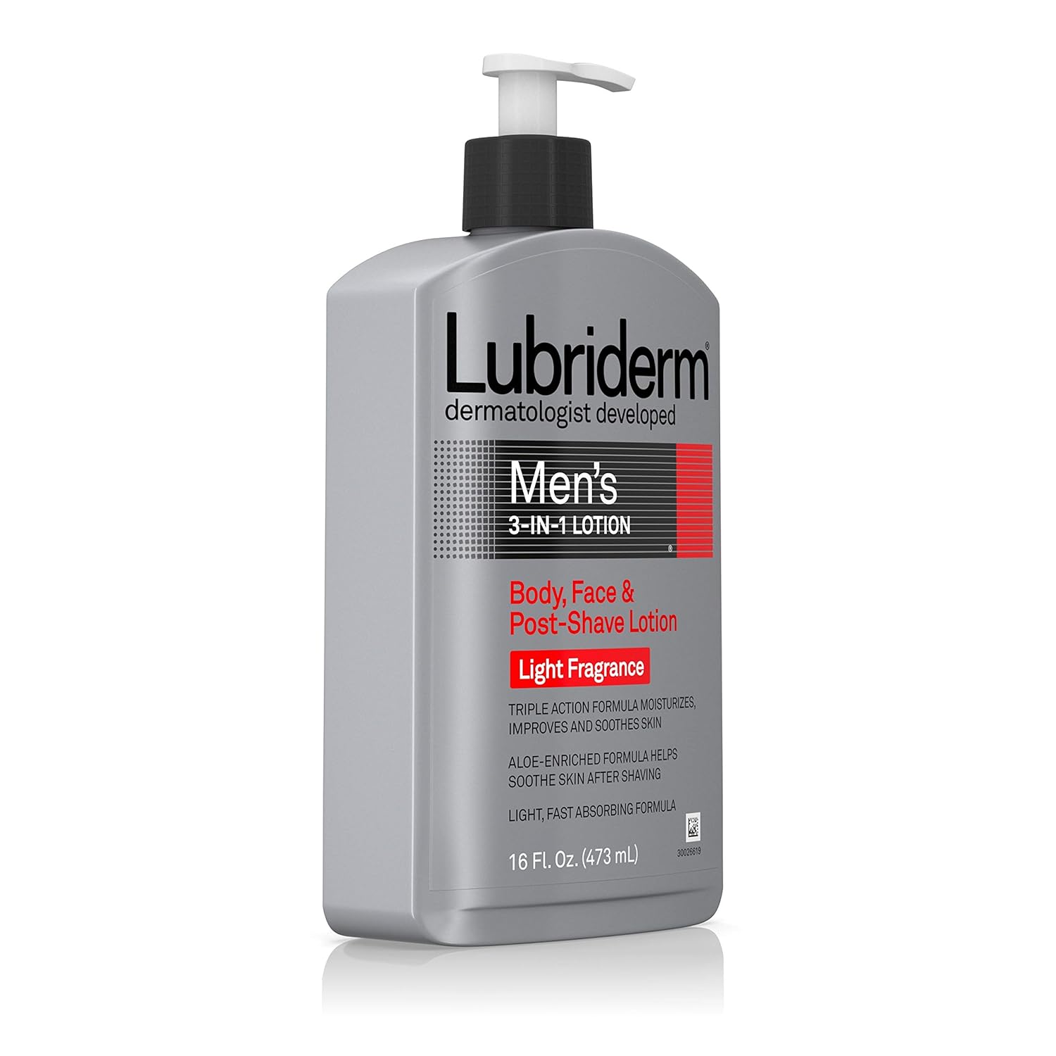 Lubriderm Men's 3-In-1 Lotion Enriched with Soothing Aloe for Body and Face, Non-Greasy Post Shave Moisturizer with Light Fragrance, 16 fl. oz Light Fragrance 16 Fl Oz (Pack of 1)