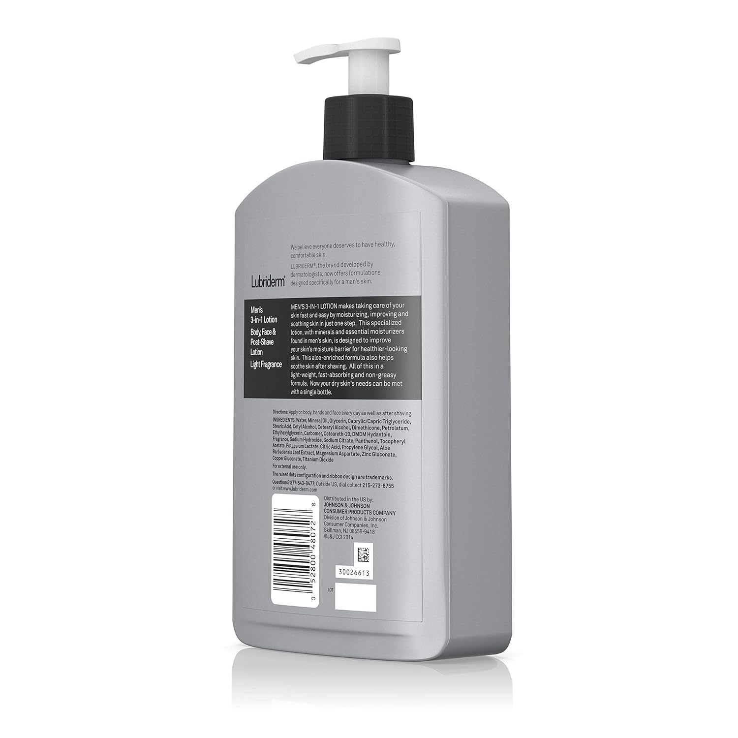 Lubriderm Men's 3-In-1 Lotion Enriched with Soothing Aloe for Body and Face, Non-Greasy Post Shave Moisturizer with Light Fragrance, 16 fl. oz Light Fragrance 16 Fl Oz (Pack of 1)