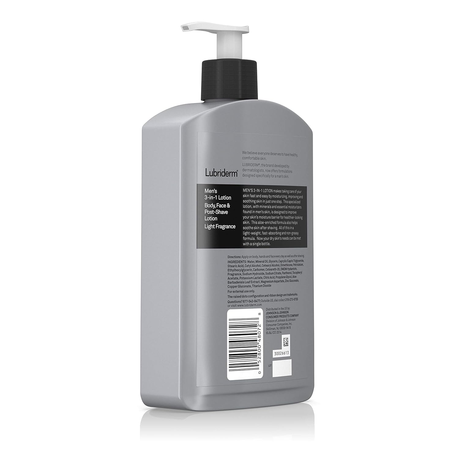 Lubriderm Men's 3-In-1 Lotion Enriched with Soothing Aloe for Body and Face, Non-Greasy Post Shave Moisturizer with Light Fragrance, 16 fl. oz Light Fragrance 16 Fl Oz (Pack of 1)