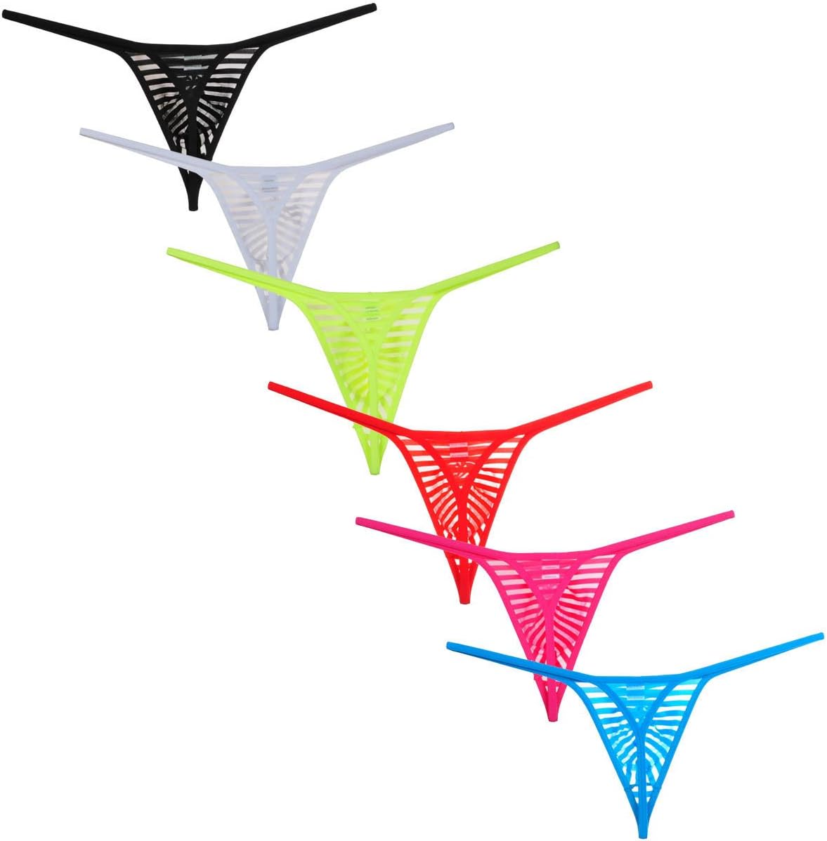 Men's Stripe Micro Thong Gay Men Pouch T-Back G-String Jockstrap Underwear 6pcs Large