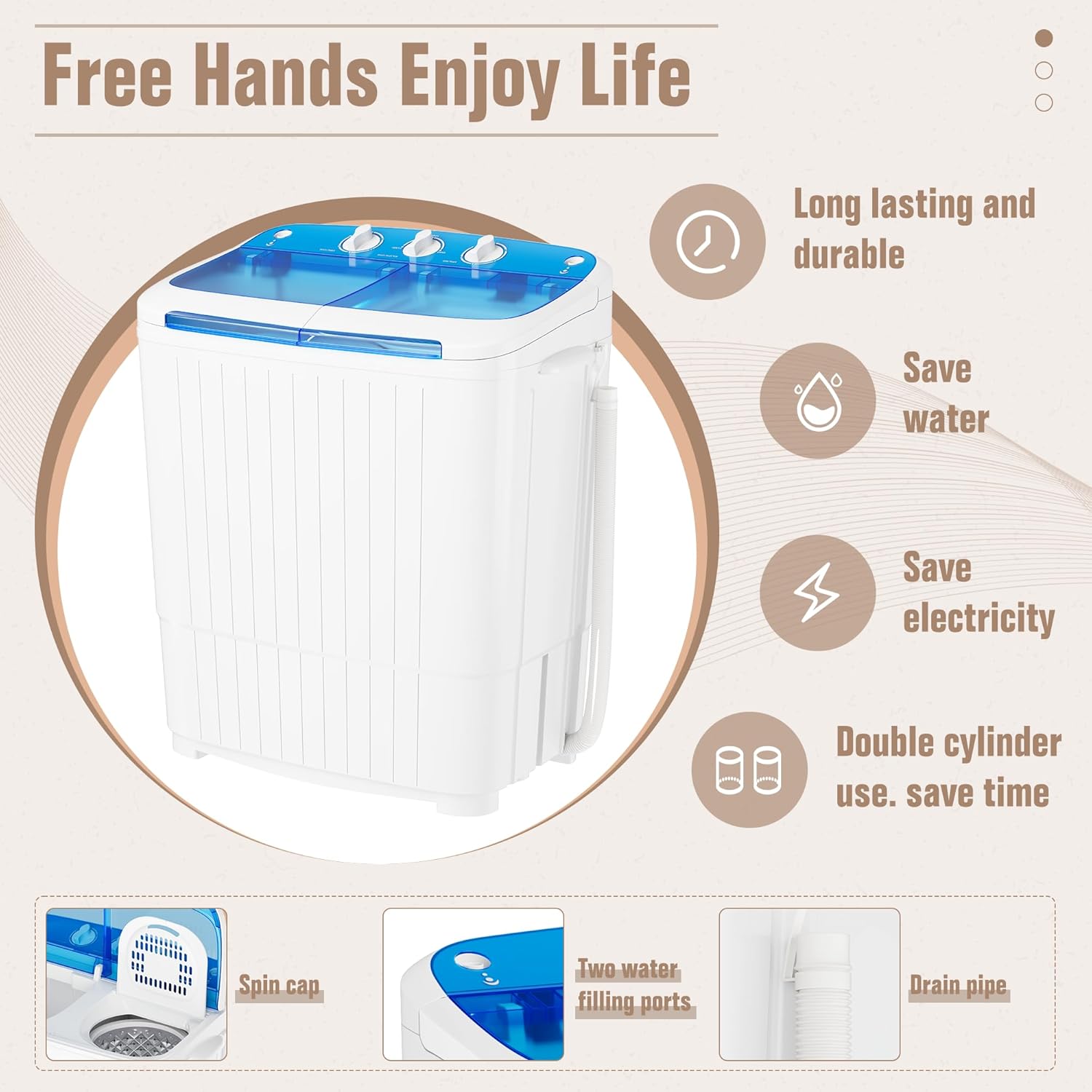 INTERGREAT Portable Waher and Dryer, 16lbs Mini Small Washing Machine Combo with Spin Dryer, Compact Twin Tub Laundry Washer Machine for Apartments, Dorm, Rv, Camping, Blue Blue 17lbs