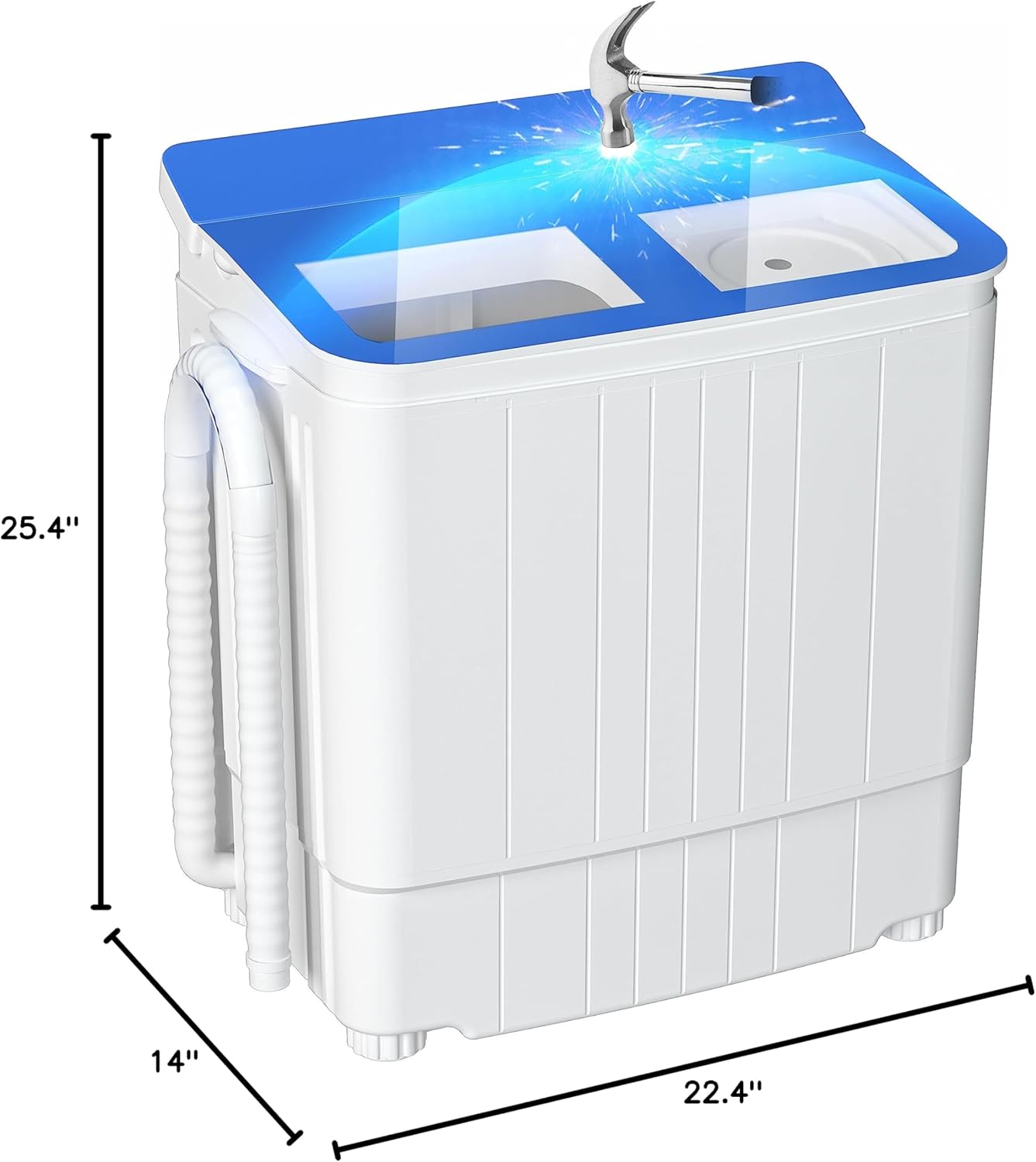 INTERGREAT Portable Waher and Dryer, 16lbs Mini Small Washing Machine Combo with Spin Dryer, Compact Twin Tub Laundry Washer Machine for Apartments, Dorm, Rv, Camping, Blue Blue 17lbs