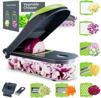 Kitexpert Vegetable Chopper, Onion Chopper Dicer Veggie Chopper with 7 Blades and Container, 7-in-1 Chopper Vegetable Cutter, Kitchen Vegetable Slicer Dicer Cutter Food Chopper (Grey)