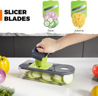 Kitexpert Vegetable Chopper, Onion Chopper Dicer Veggie Chopper with 7 Blades and Container, 7-in-1 Chopper Vegetable Cutter, Kitchen Vegetable Slicer Dicer Cutter Food Chopper (Grey)