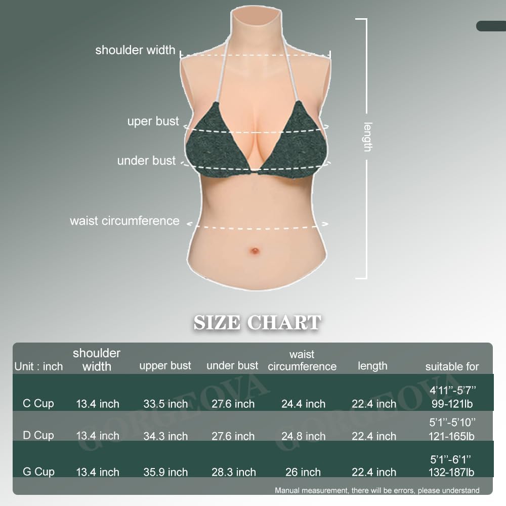 Half-body Breast Plates Drag Queens Silicone Breastplate for Crossdressers C-G Cup Drag Breast Plate Ivory White C