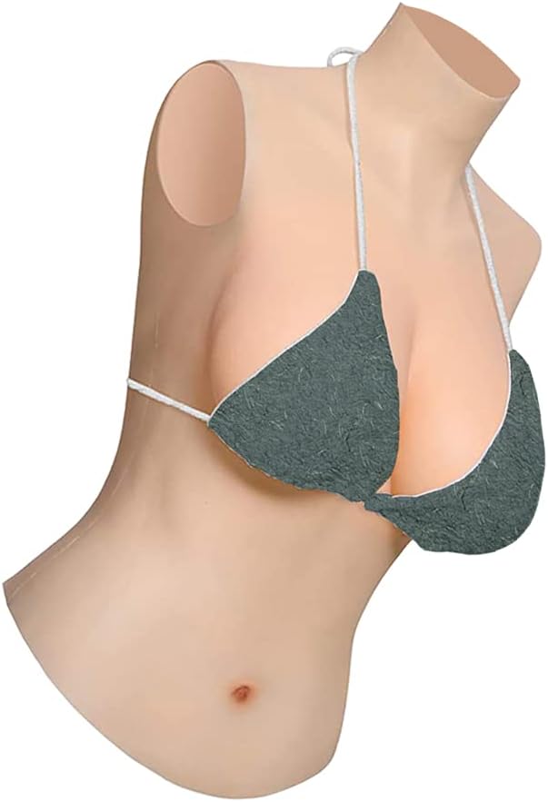 Half-body Breast Plates Drag Queens Silicone Breastplate for Crossdressers C-G Cup Drag Breast Plate (C Cup, Ivory white)