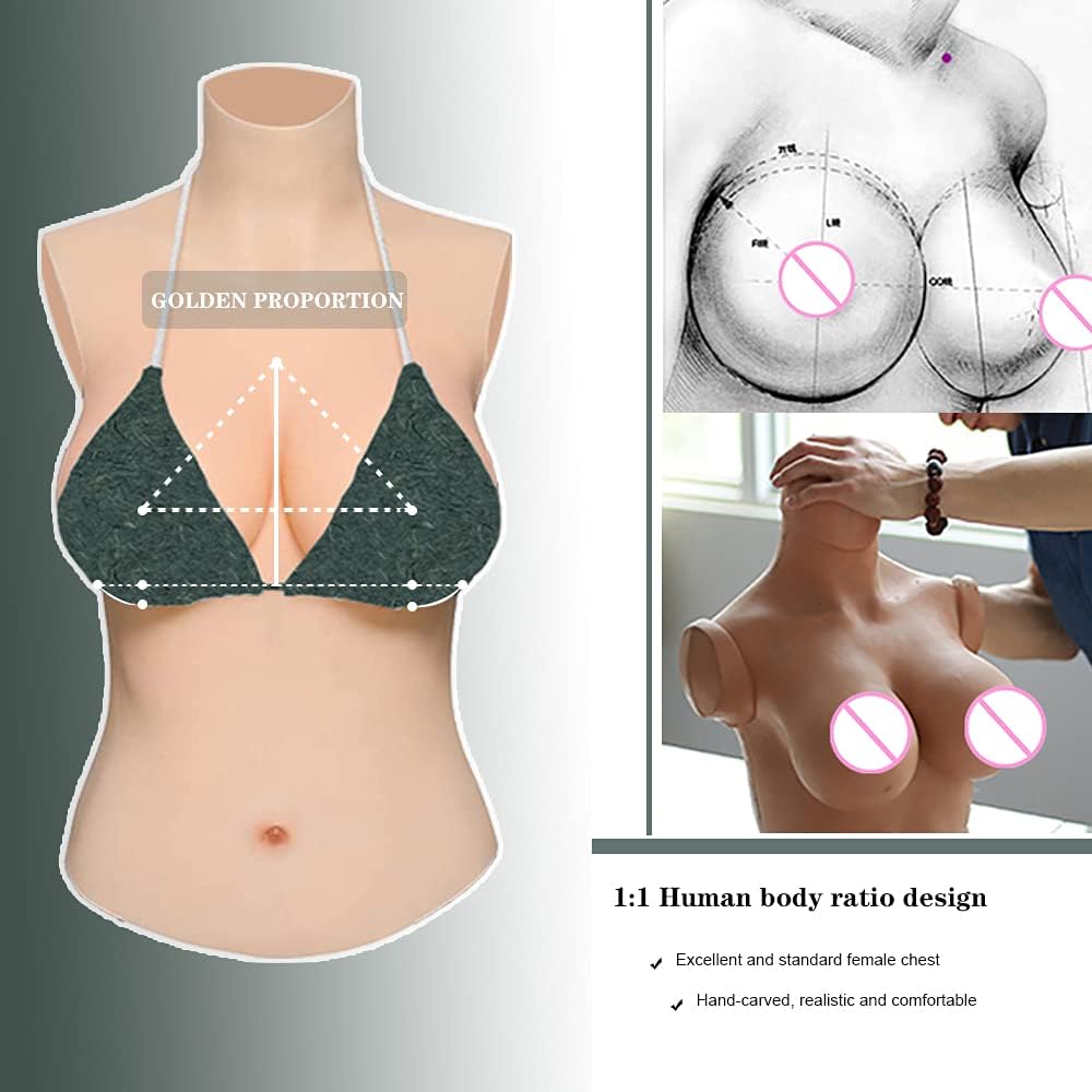 Half-body Breast Plates Drag Queens Silicone Breastplate for Crossdressers C-G Cup Drag Breast Plate (C Cup, Ivory white)