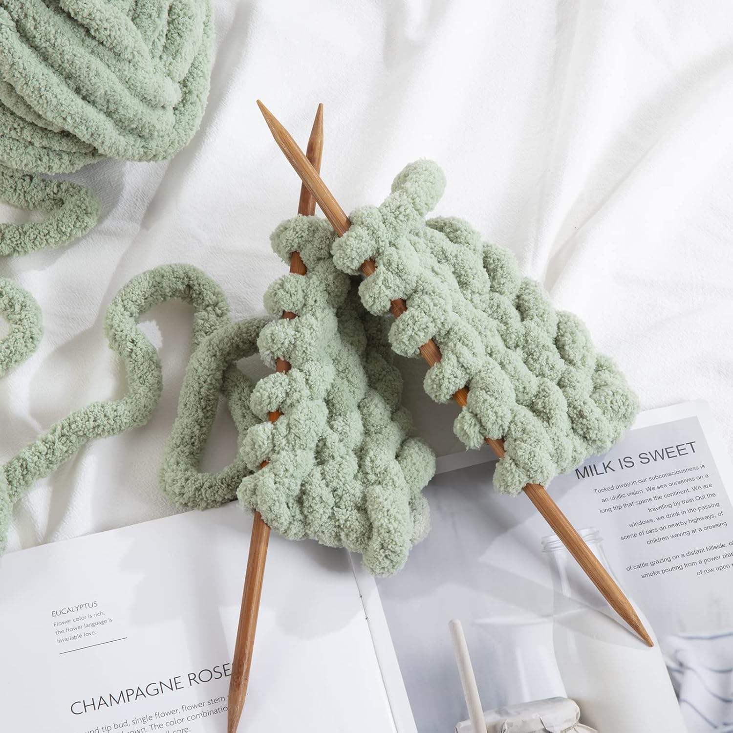 HOMBYS Sage Green Chunky Chenille Yarn for Crocheting, Bulky Thick Fluffy Yarn for Knitting,Super Bulky Chunky Yarn for Hand Knitting Blanket, Soft Plush, 8 Jumbo Pack (27 yds,8 oz Each Skein) Sage Green 8 Pack