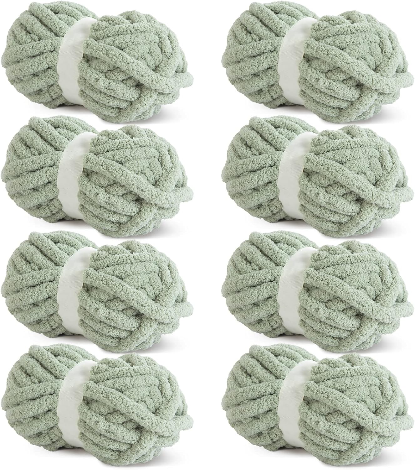 HOMBYS Sage Green Chunky Chenille Yarn for Crocheting, Bulky Thick Fluffy Yarn for Knitting,Super Bulky Chunky Yarn for Hand Knitting Blanket, Soft Plush, 8 Jumbo Pack (27 yds,8 oz Each Skein) Sage Green 8 Pack