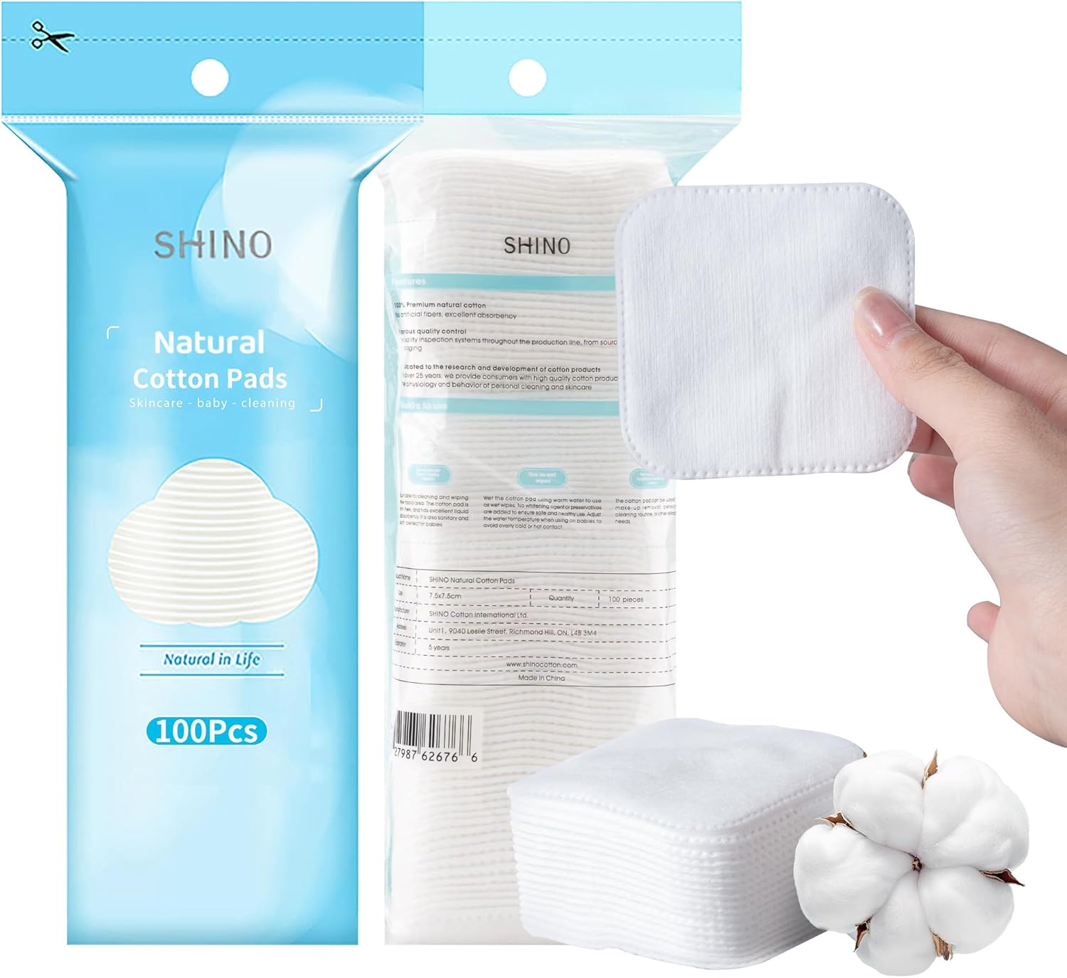 SHINO Natural Square Cotton Pads,100 Ps Biodegradable Pads, Makeup Remover Pads for Sensitive Skin - Beauty, Personal Care, Baby Care & Daily Cosmetics