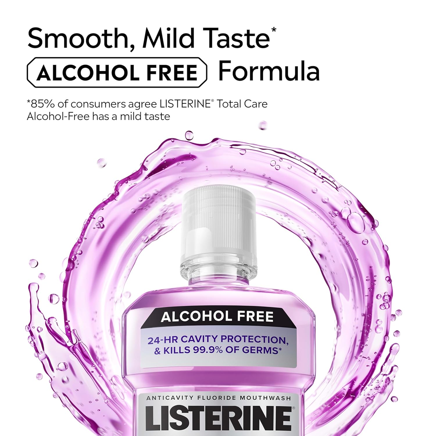 Listerine Total Care Alcohol-Free Anticavity Fluoride Mouthwash, 6 Benefit Oral Rinse to Help Kill 99% of Germs That Cause Bad Breath, Strengthen Enamel, Fresh Mint Flavor, 500 mL 16.9 Fl Oz (Pack of 1)