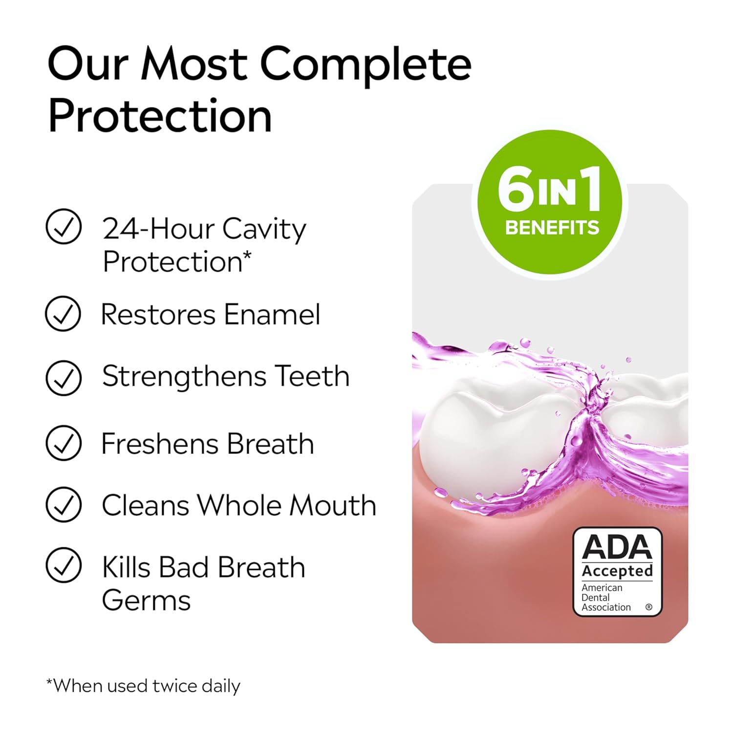 Listerine Total Care Alcohol-Free Anticavity Fluoride Mouthwash, 6 Benefit Oral Rinse to Help Kill 99% of Germs That Cause Bad Breath, Strengthen Enamel, Fresh Mint Flavor, 500 mL 16.9 Fl Oz (Pack of 1)
