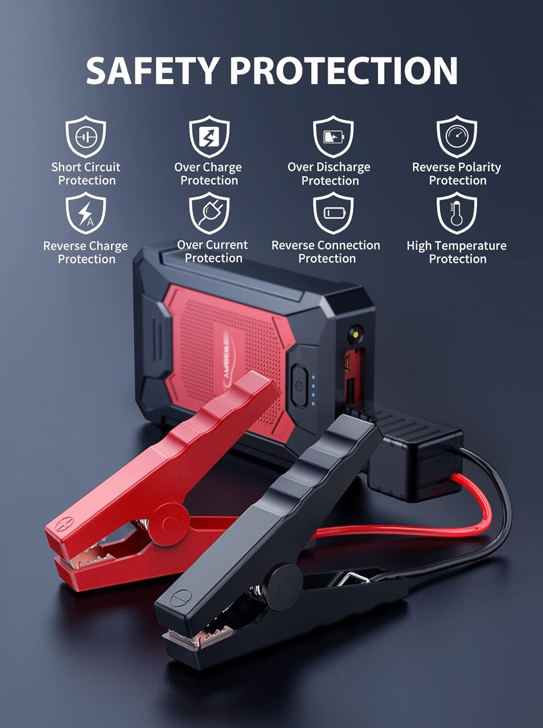 YABER Car Battery Jump Starter 4000A Portable Car Jump Starter Pack (7.0L Gas/5.5L Diesel) 12V Jump Box Battery Jumper Starter Portable with Smart Safety Jumper Cables, LED Flashlight, Compact