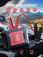 YABER Car Battery Jump Starter 4000A Portable Car Jump Starter Pack (7.0L Gas/5.5L Diesel) 12V Jump Box Battery Jumper Starter Portable with Smart Safety Jumper Cables, LED Flashlight, Compact
