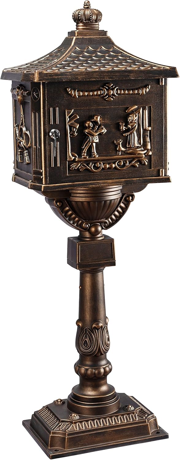 Mailbox Rustproof Cast Aluminum Locking Security Post Mount Mail Box, Large, Bronze